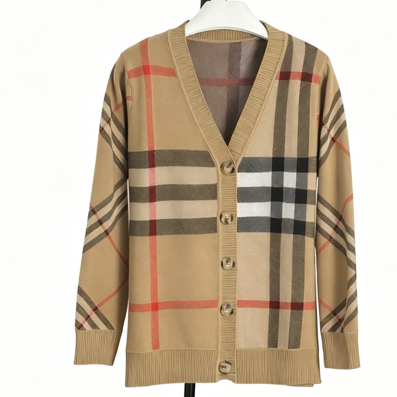 Burberry Tan Plaid Cardigan - Picture 1 of 3
